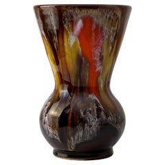 Vallauris, Small Ceramic Vase, Brown Orange Drip Glaze c.1960s France