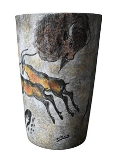 Vase Vallauris AM, années 1950 - Décoration préhistorique "lascaux" - Peint à la main
