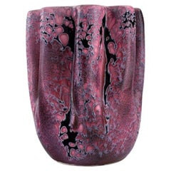 Vallauris Vase in Glazed Ceramics, Beautiful Crystal Glaze in Violet Tones