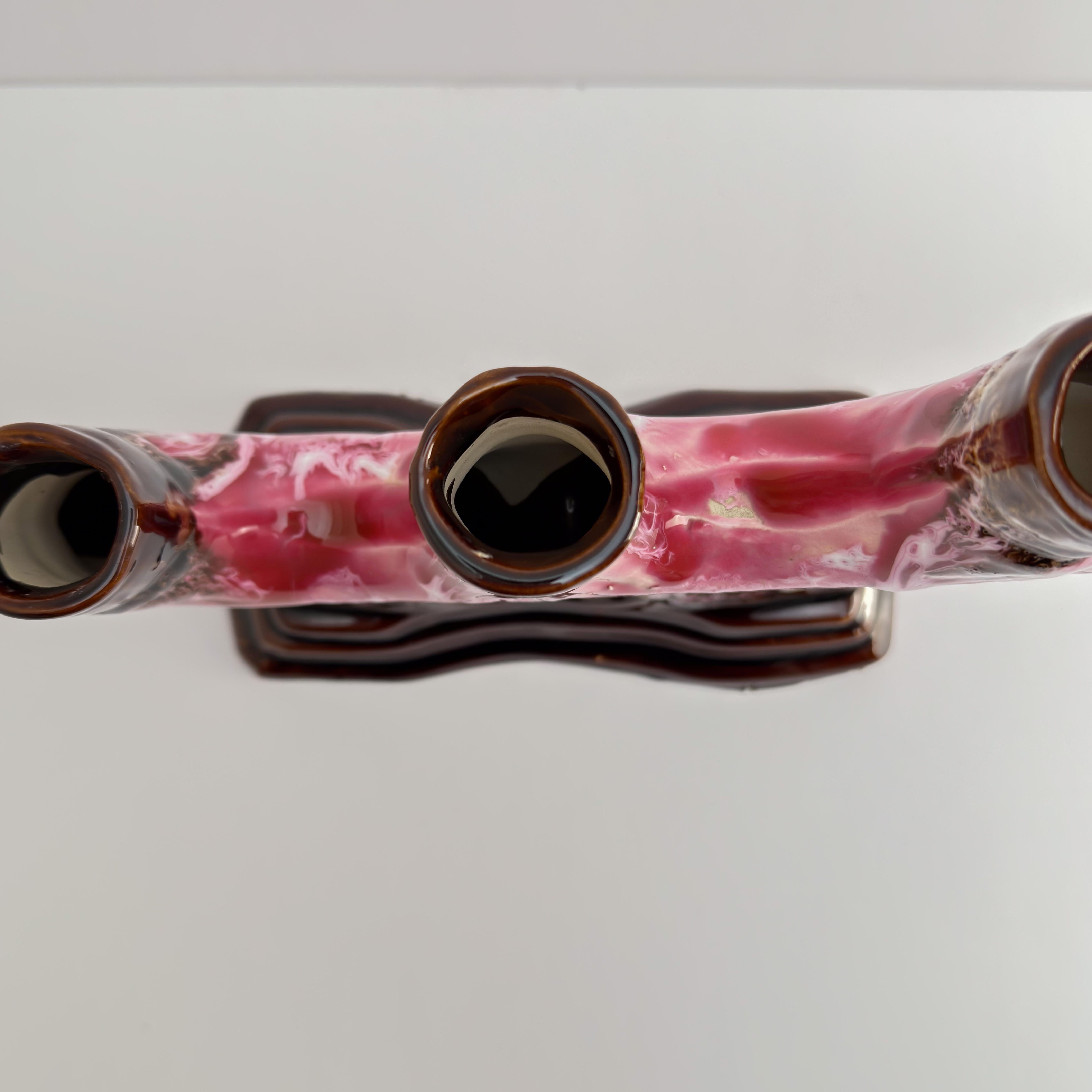 20th Century Vallauris, Vintage Candelabra, Pink Brown Glaze Ceramic, c.1960s France For Sale