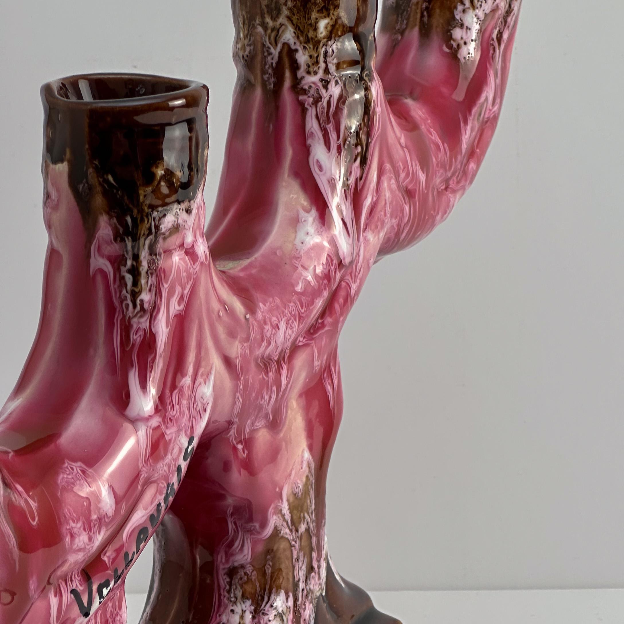 Vallauris, Vintage Candelabra, Pink Brown Glaze Ceramic, c.1960s France For Sale 2