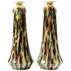 Vallauris Yellow, Green and Brown Vases by Colin-Ramadier