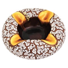Vallauris Yellow White Brown Ceramic Fat Lava Round Ashtray / Bowl, 1950s