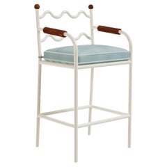 Valldemossa Outdoor Bar Chair in Lacquered Metal with Iroko Wood Details