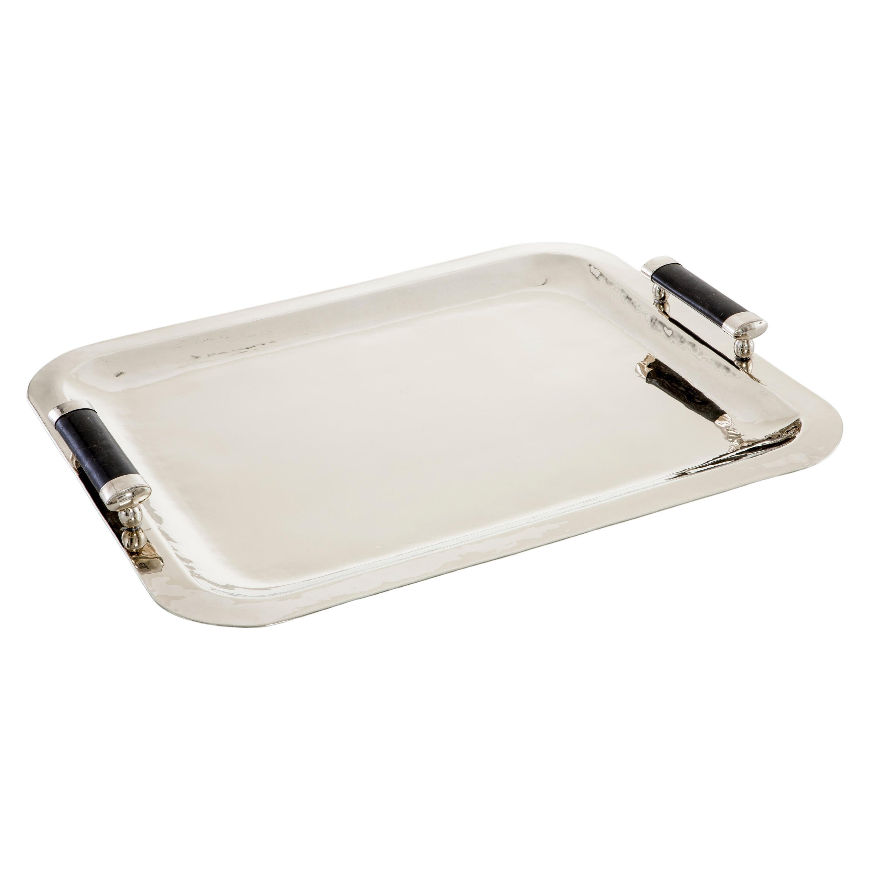 Valle Bar Tablett aus silbernem Alpaka und schwarzem Onyx Stein