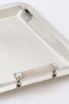 Valle Bar Vassoio medio in argento con alpaca e pietra d'onice color crema