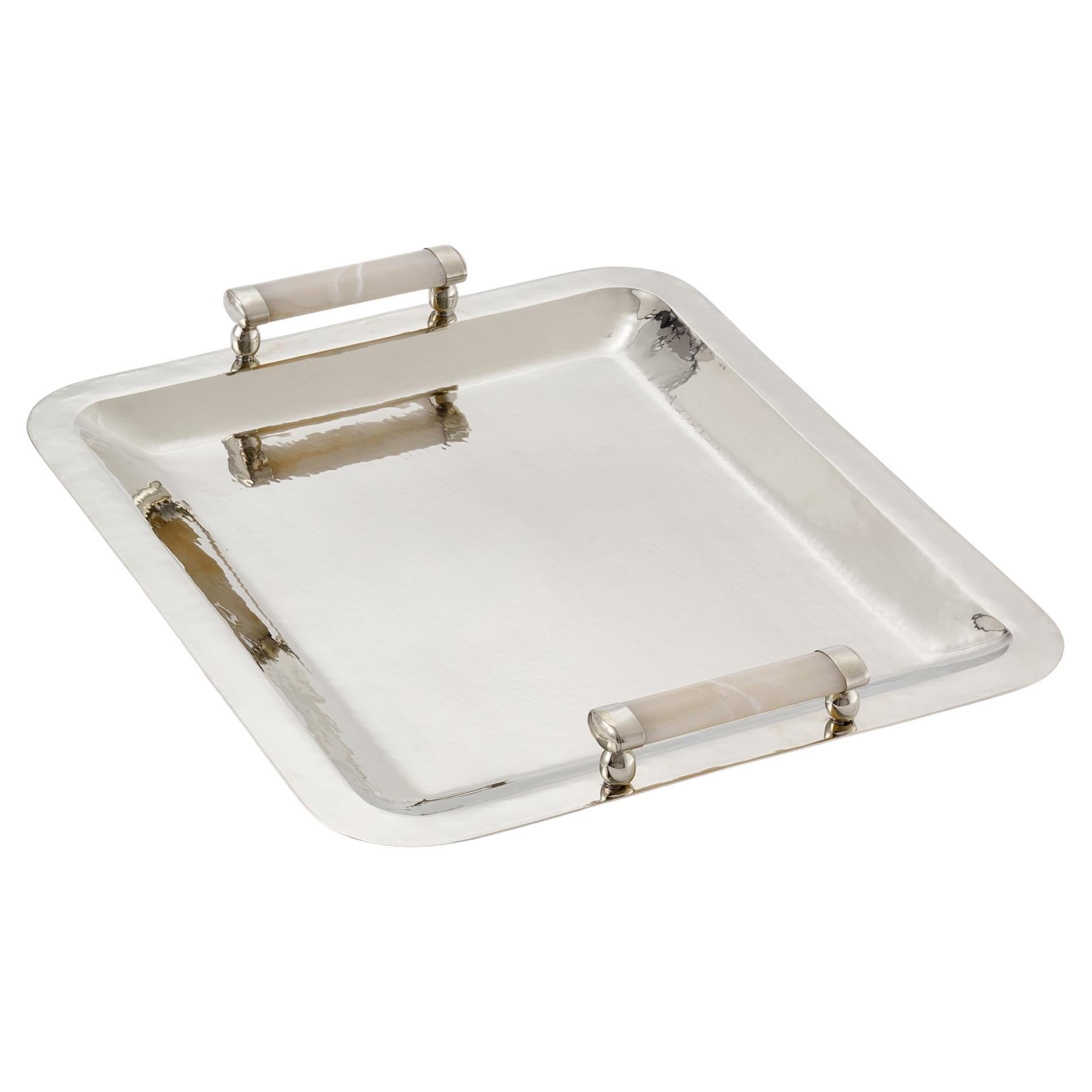 Valle Bar Medium Silver Alpaca & Cream Onyx Stone Tray
