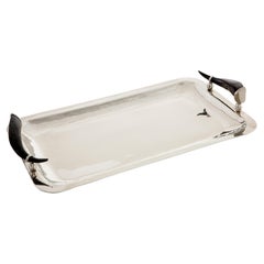 Hand-Crafted Valle Bar Tray by AIREDELSUR, Silver Alpaca & Horn