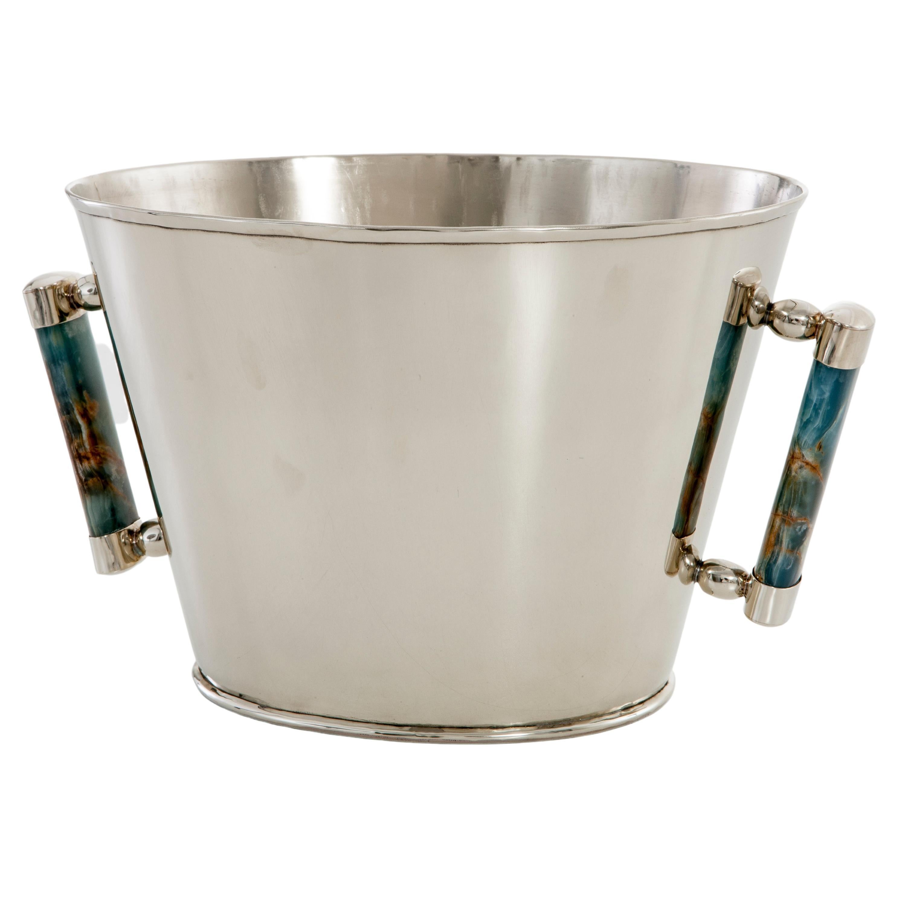Cubo de Champán Valle Alpaca Grande Plata y Piedra Ónix Azul