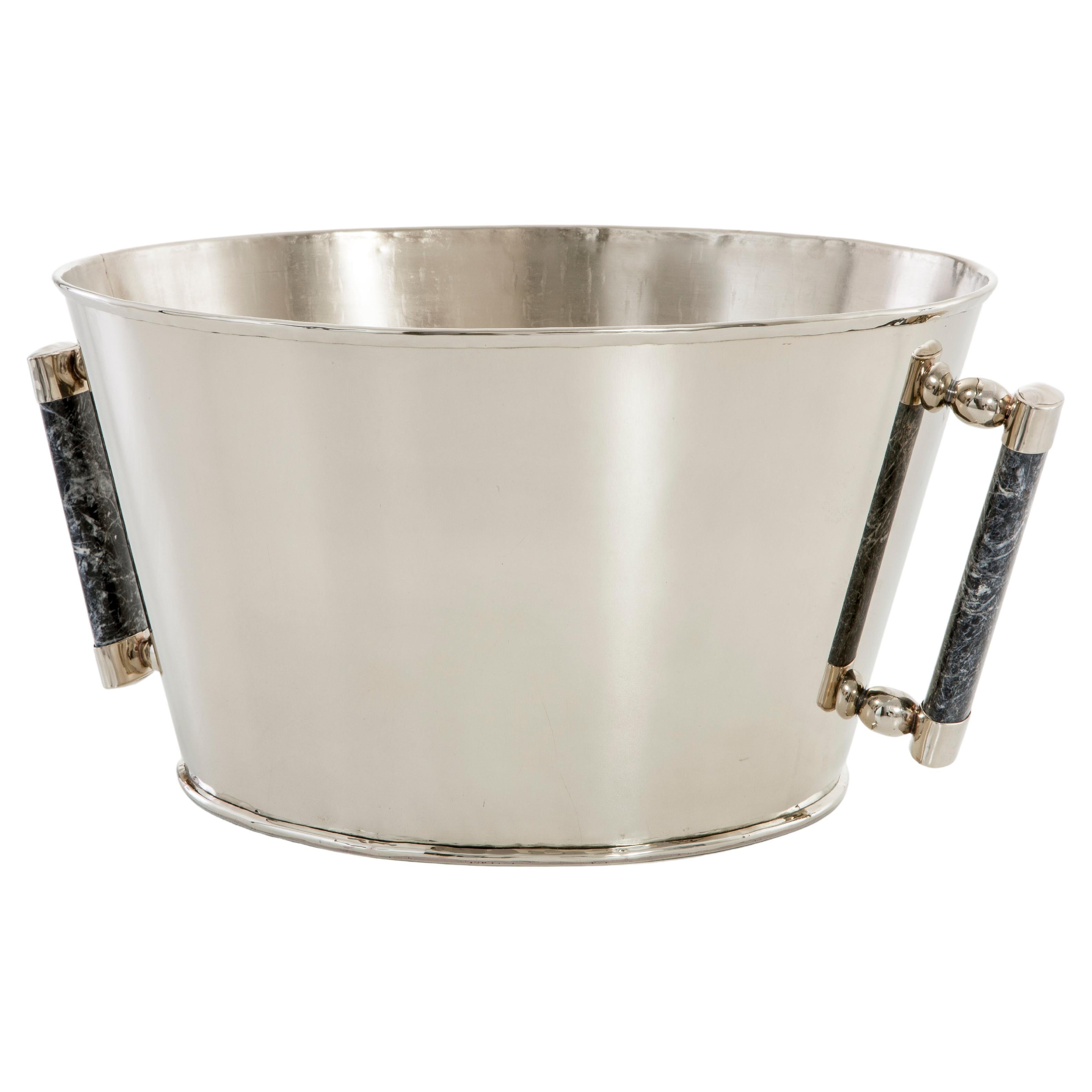 Valle Large Silver Alpaca & Black Onyx Stone Bar Champagne Bucket For Sale