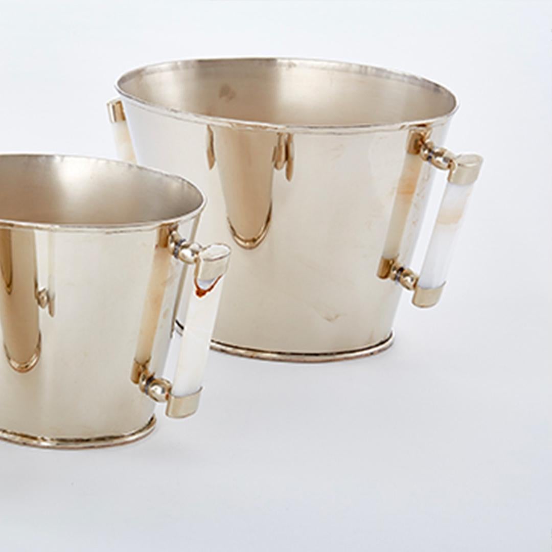 Contemporary Valle Large Silver Alpaca & Cream Onyx Stone Bar Champagne Bucket For Sale