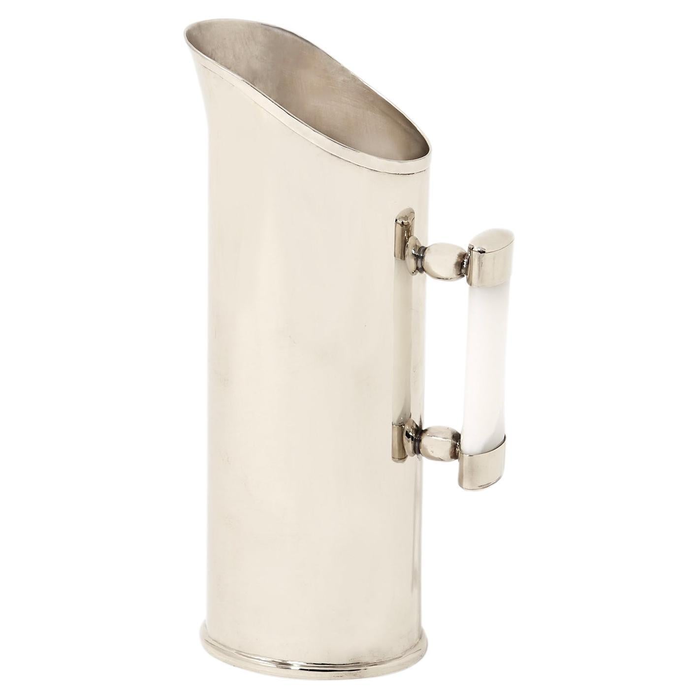 Valle Large Silver Alpaca & Cream Onyx Stone Pitcher For Sale