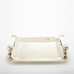 VALLE MINI Bandeja mediana de alpaca plateada y piedra de ónice crema