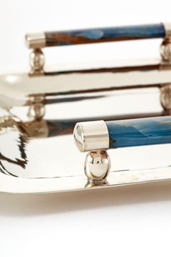 VALLE MINI Bandeja pequeña de alpaca plateada y piedra de ónix azul