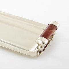 Valle Narrow Extra Large Silver Alpaca & Brown Onyx Stone Tray