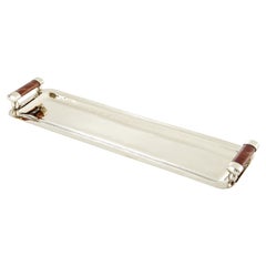 Valle Narrow Extra Large Silver Alpaca & Brown Onyx Stone Tray