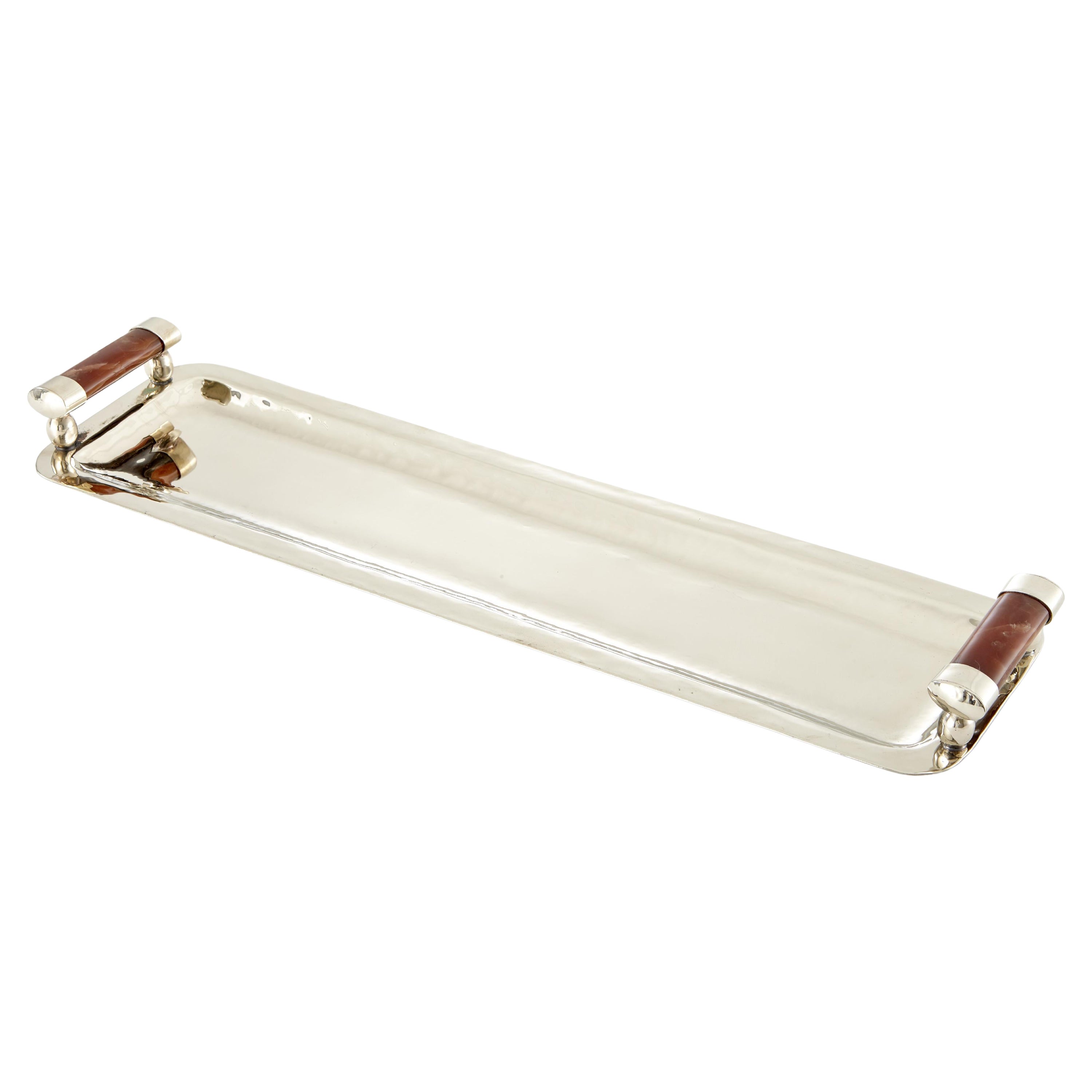 Valle Narrow Medium Silver Alpaca & Brown Onyx Stone Tray
