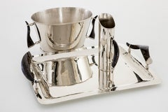 Valle Set, Bar Champagne Bucket, Tray & Pitcher, Silver Alpaca & Horn