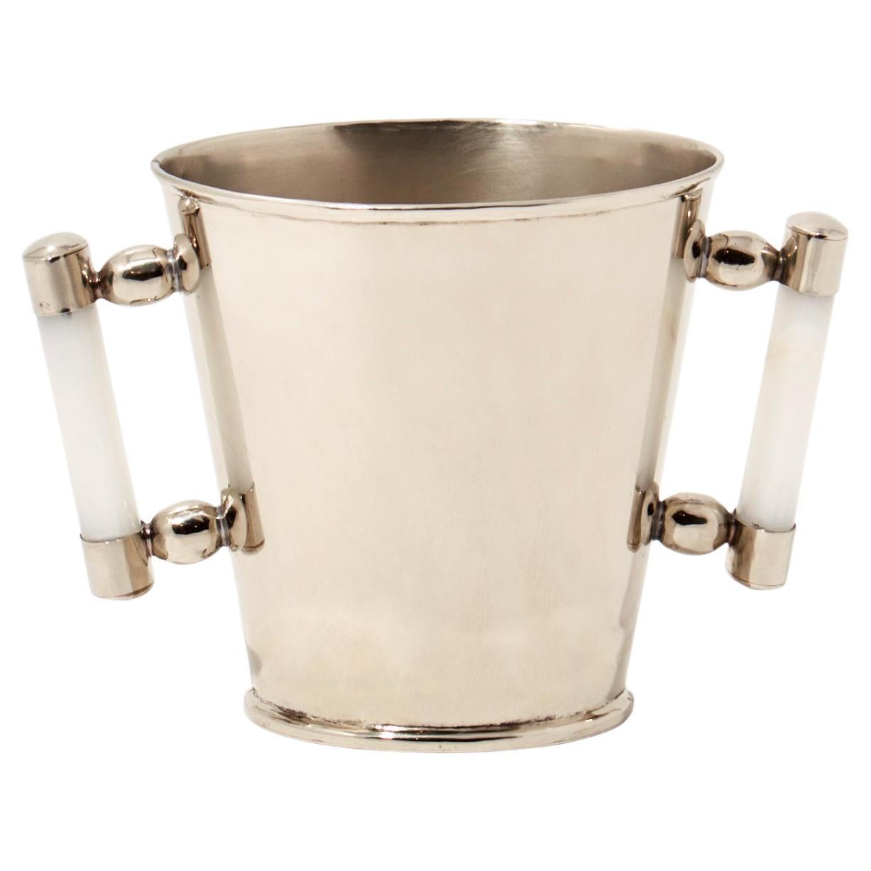 Valle Silver Alpaca & Cream Onyx Stone Ice Bucket For Sale