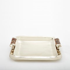 Valle Square Large Silver Alpaca & Brown Onyx Stone Bar Tray