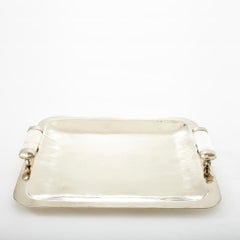 Vassoio da bar Valle Square Small Silver Alpaca & Cream Onyx Stone