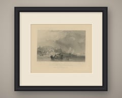 Valletta from the Quarantine Harbor, Malta, Antique Steel Engraving, c. 1840