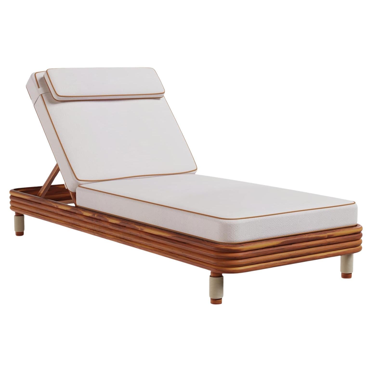 Valletta Outdoor Sunbed in Iroko Wood with Piped Cushions