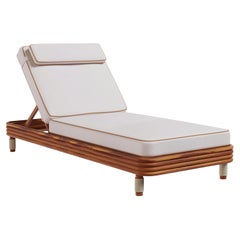 Valletta Outdoor Sunbed in Iroko Wood with Piped Cushions