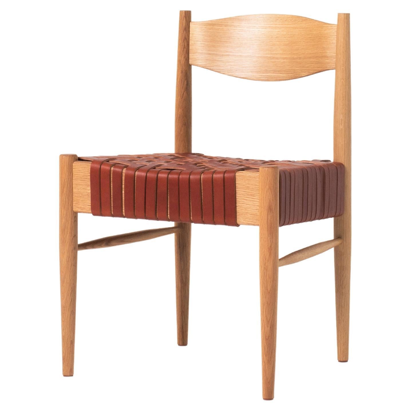 Chaise Valley moderne en bois et chaise de café tissée en cuir en vente