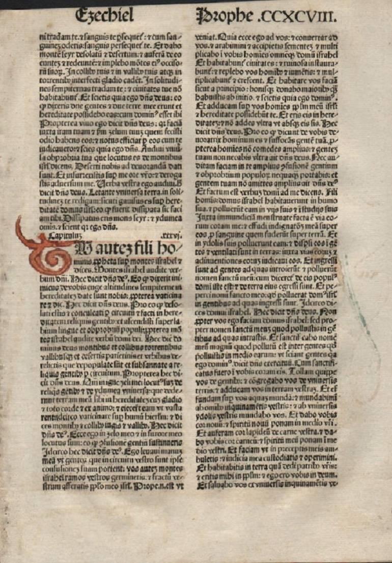 Renaissance Valley of Dry Bones, Ezekiel 37, 1482 Latin Bible Leaf Medieval Incunabula For Sale