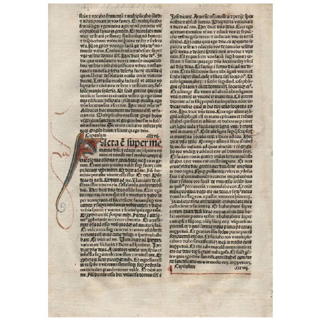 Valley of Dry Bones, Ezekiel 37, 1482 Latin Bible Leaf Medieval Incunabula For Sale