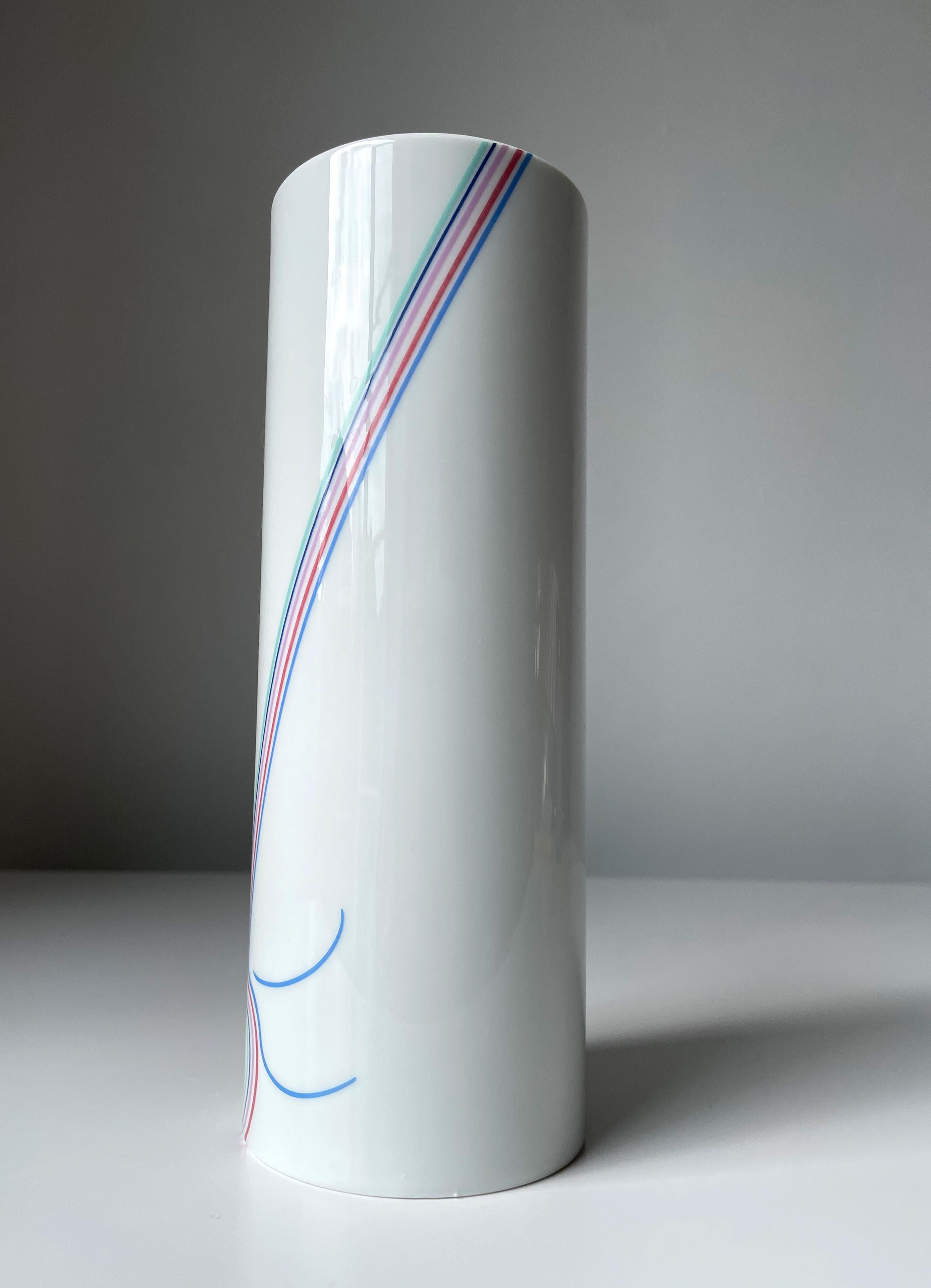 Glazed Bertil Vallien for Rörstrand Rainbow Porcelain Cylinder Vase, 1980s For Sale
