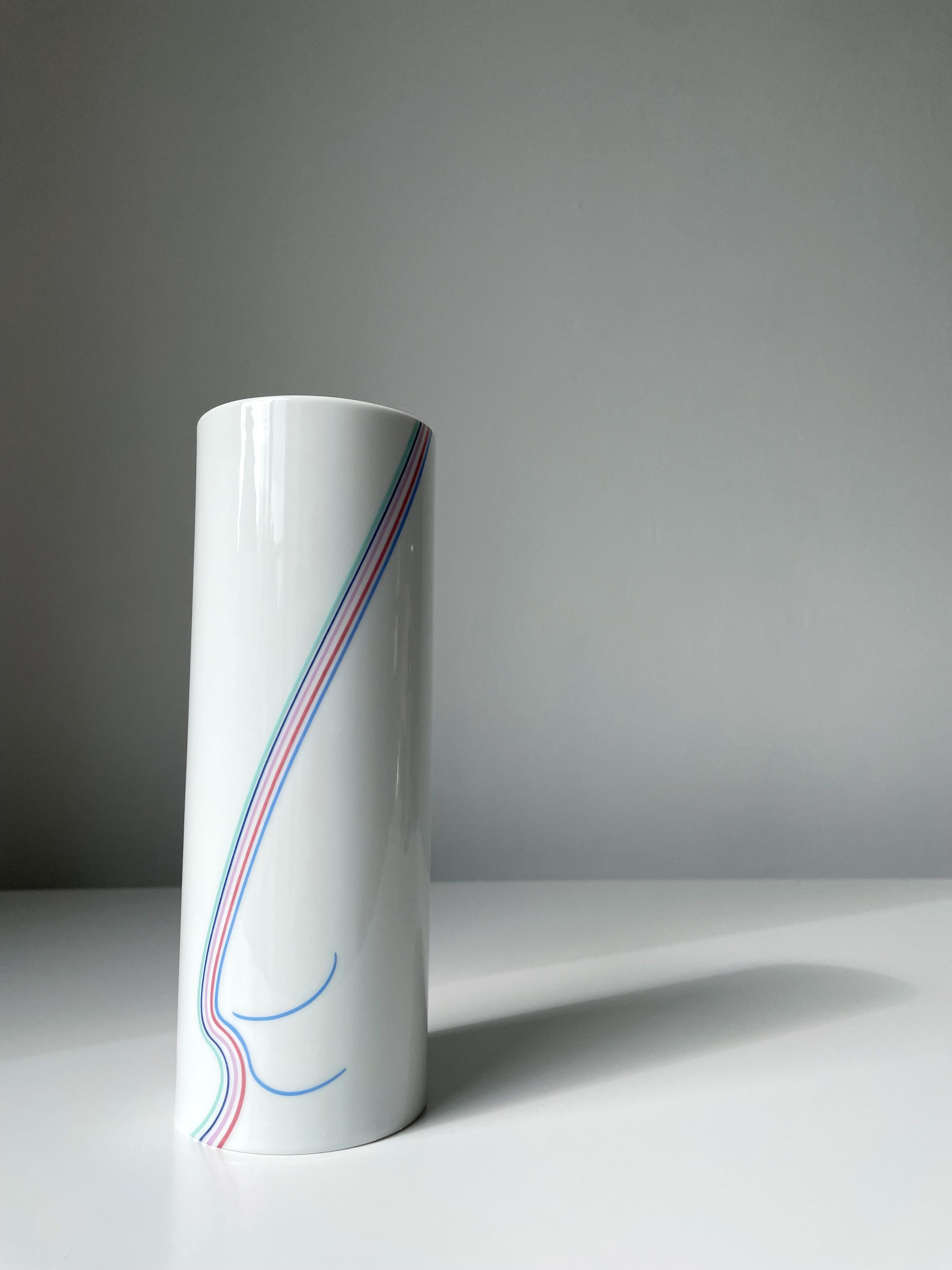 Bertil Vallien for Rörstrand Rainbow Porcelain Cylinder Vase, 1980s In Good Condition For Sale In Copenhagen, DK