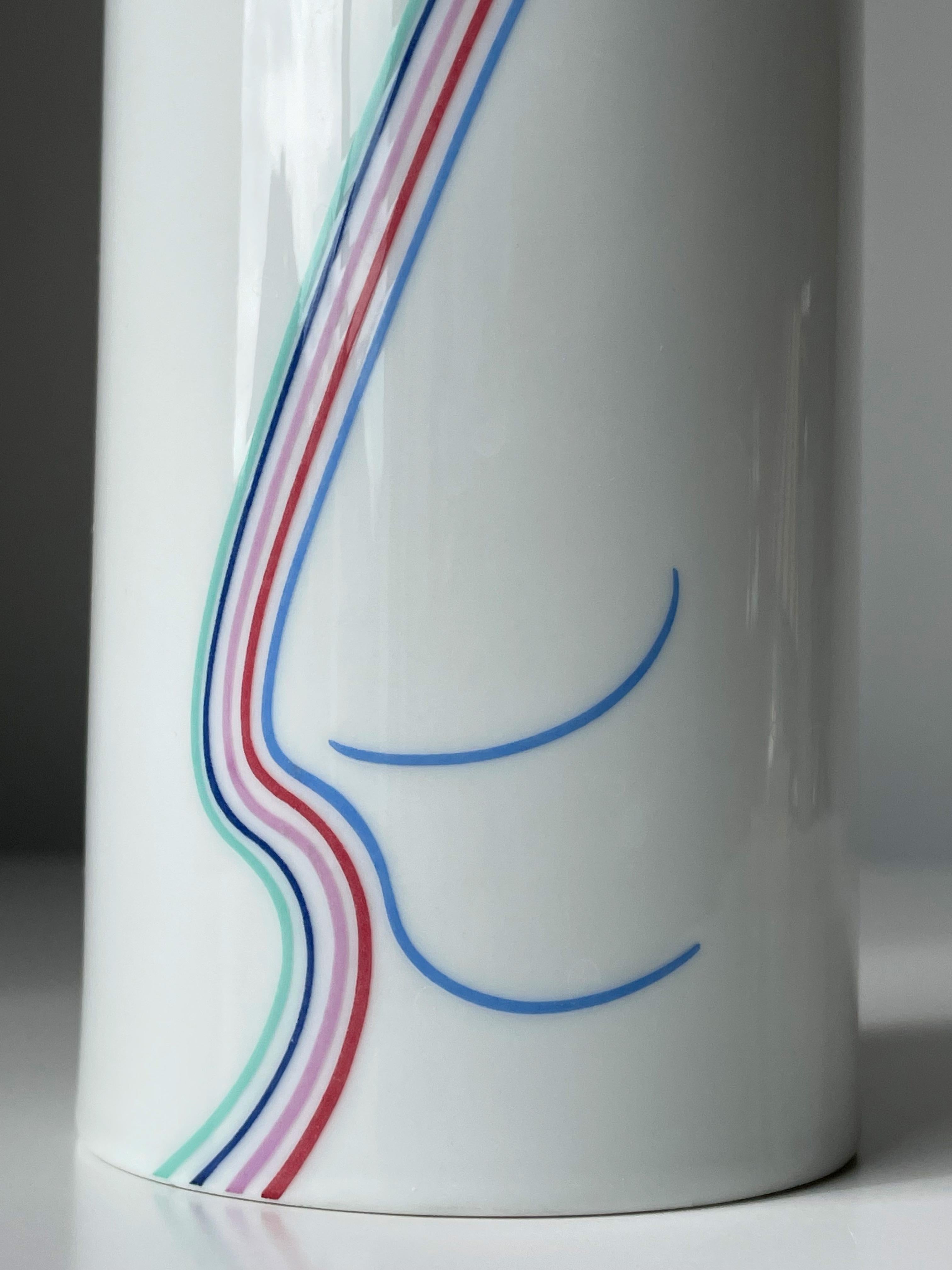 20th Century Bertil Vallien for Rörstrand Rainbow Porcelain Cylinder Vase, 1980s For Sale