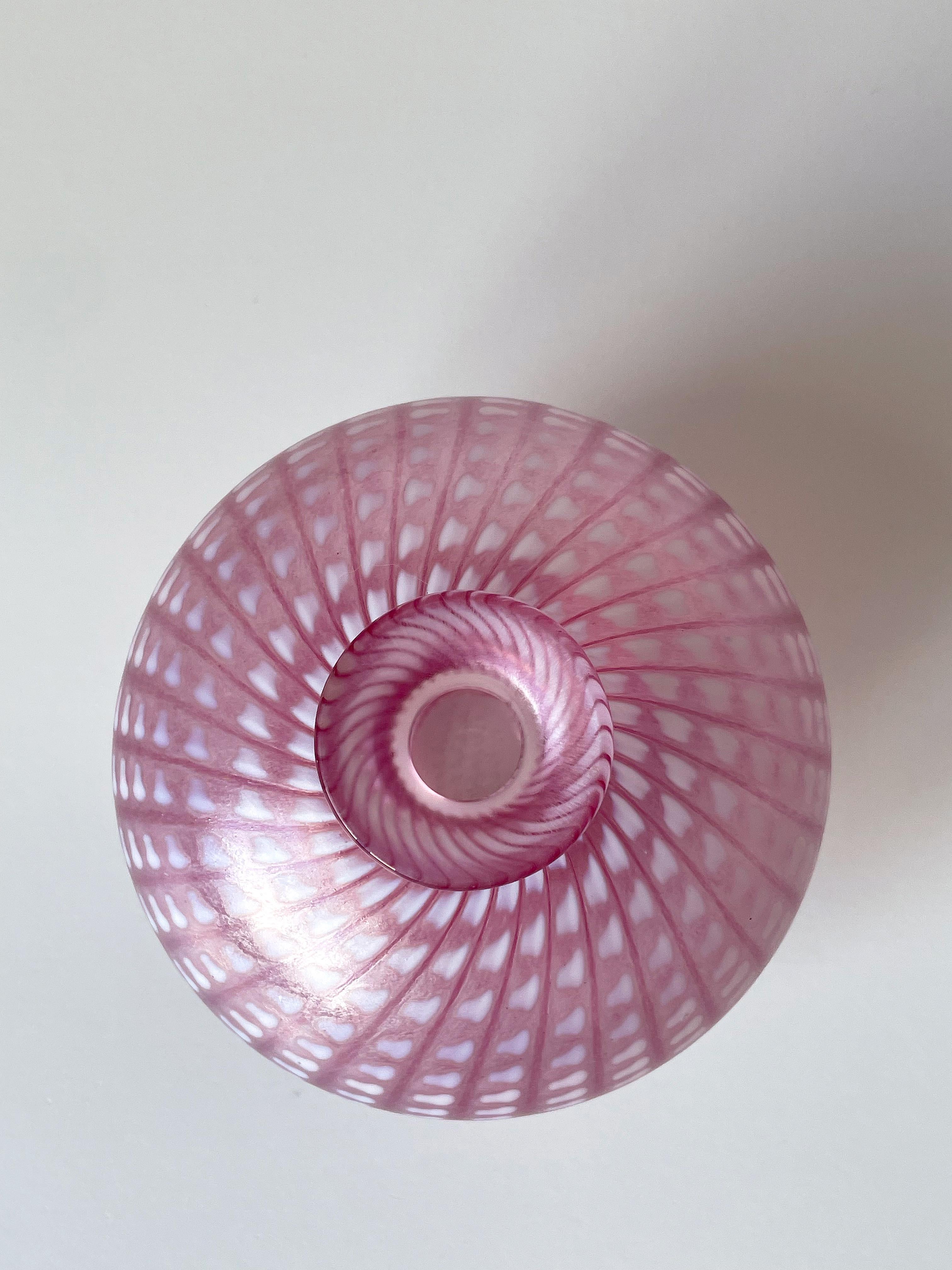 Swedish Vallien Kosta Boda Pink White Minos Art Glass Vase, 1984 For Sale