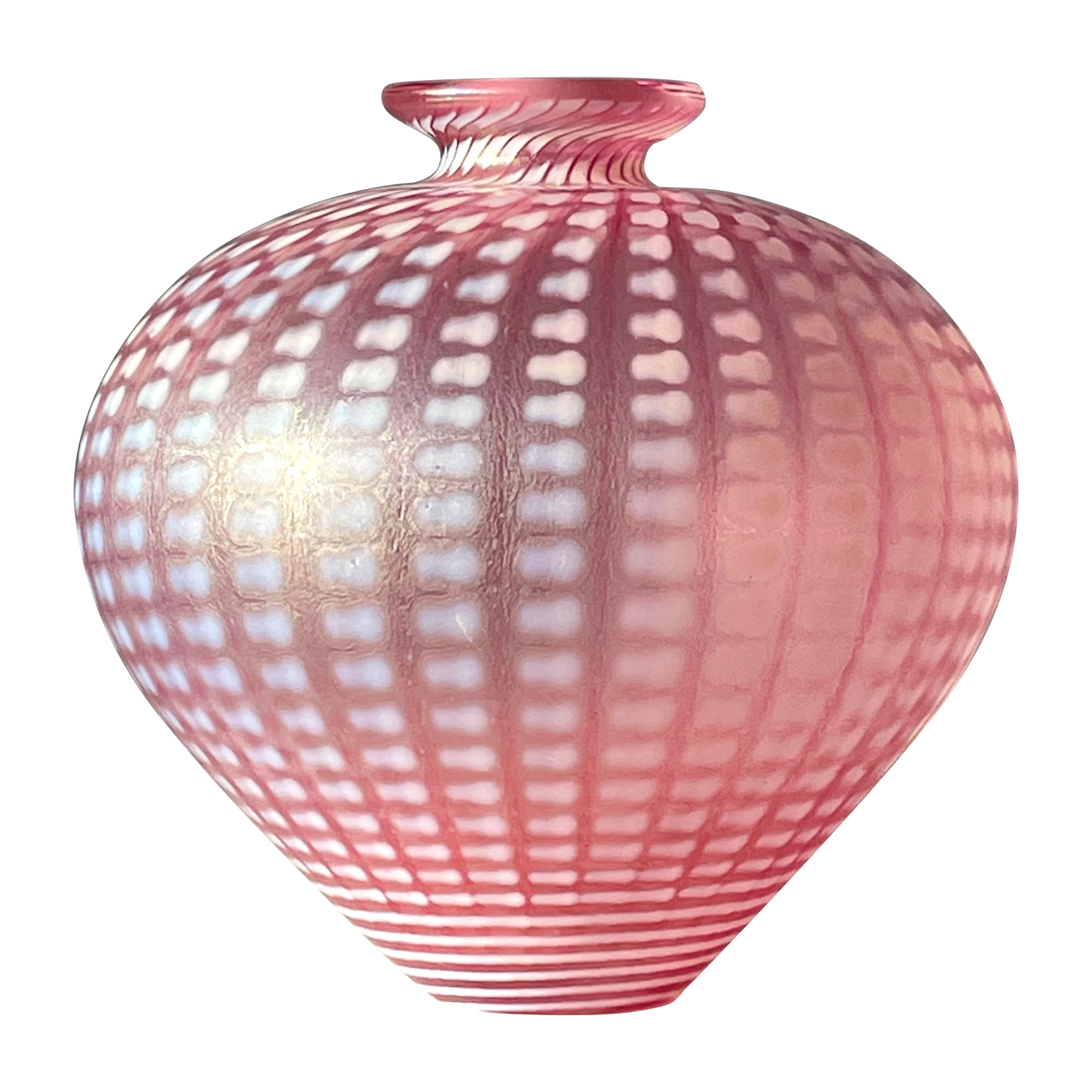 Vaso in vetro artistico Kosta Boda rosa e bianco, 1984