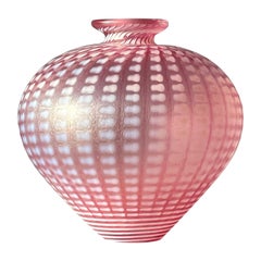 Vaso in vetro artistico Kosta Boda rosa e bianco, 1984