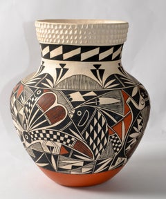 Vallo Native American Vintage Acoma Vase Vase en terre cuite Brown White Beige