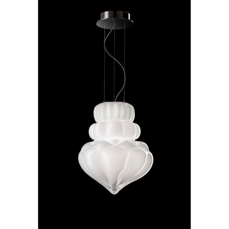 Italian Vallonné Opale 7395 Suspension - White Venetian Crystal Design Luca Nichetto For Sale