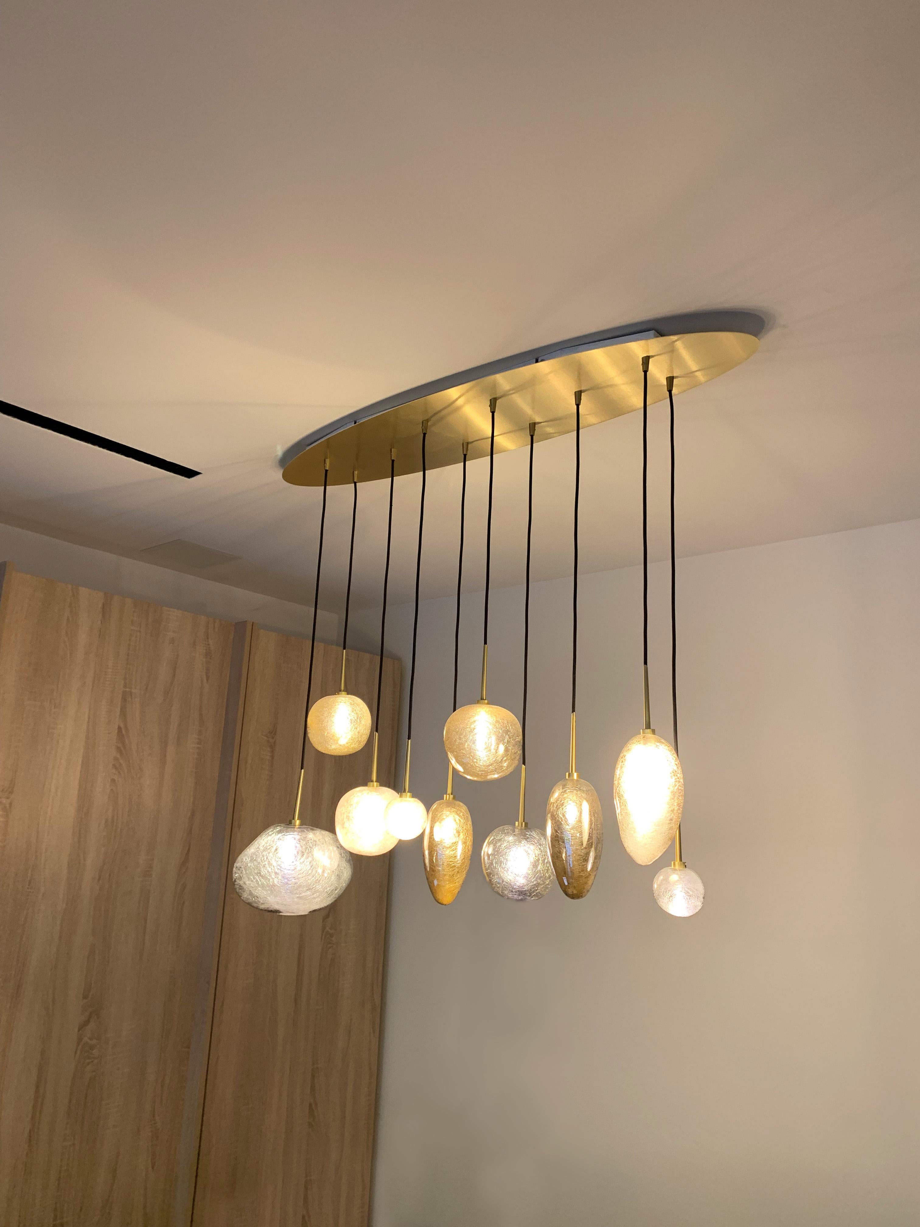 French Vallons Obscurs Mouth-Blown Glass Pendant Light For Sale