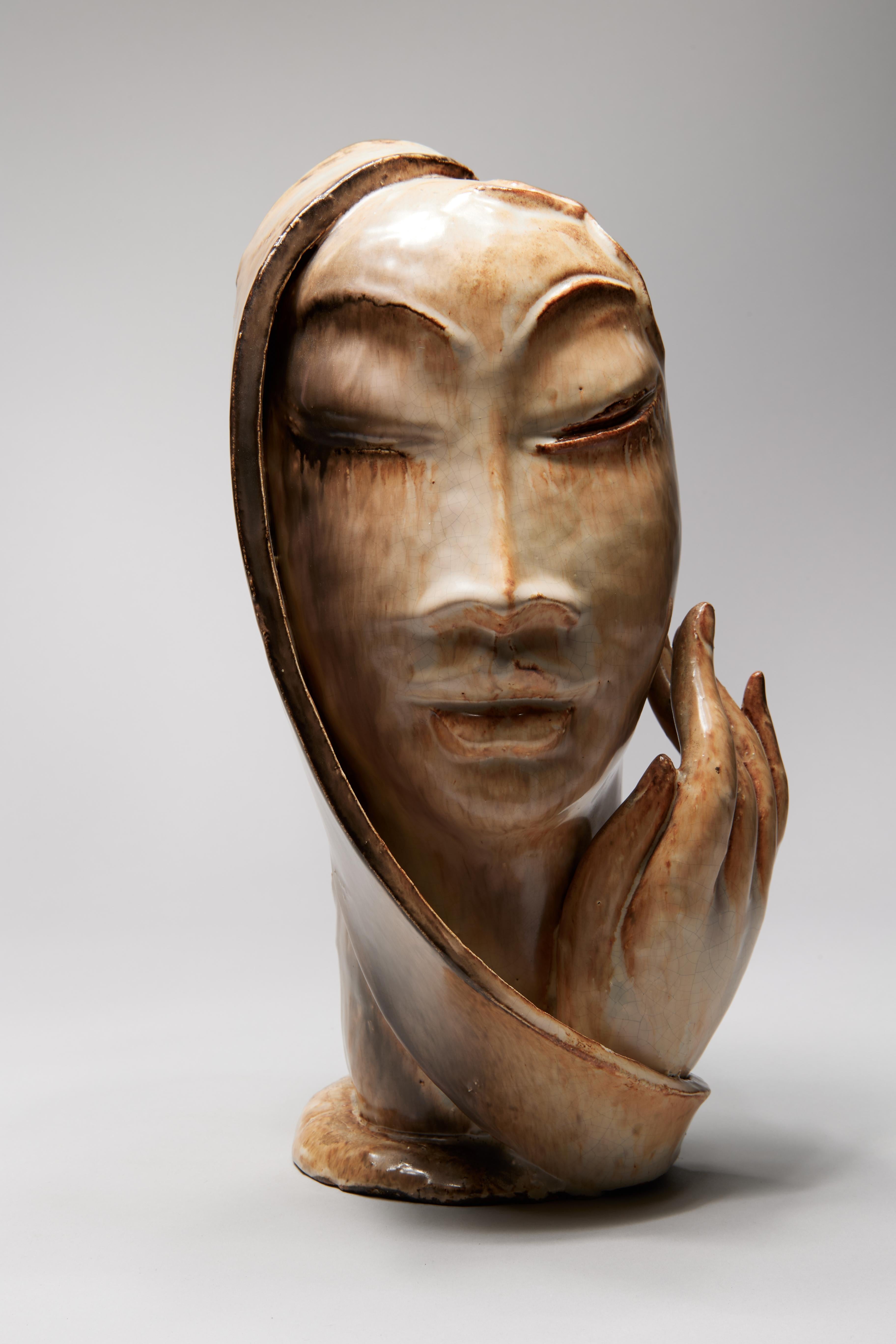 Busto di Josephine Baker, volto femminile in ceramica di metà secolo