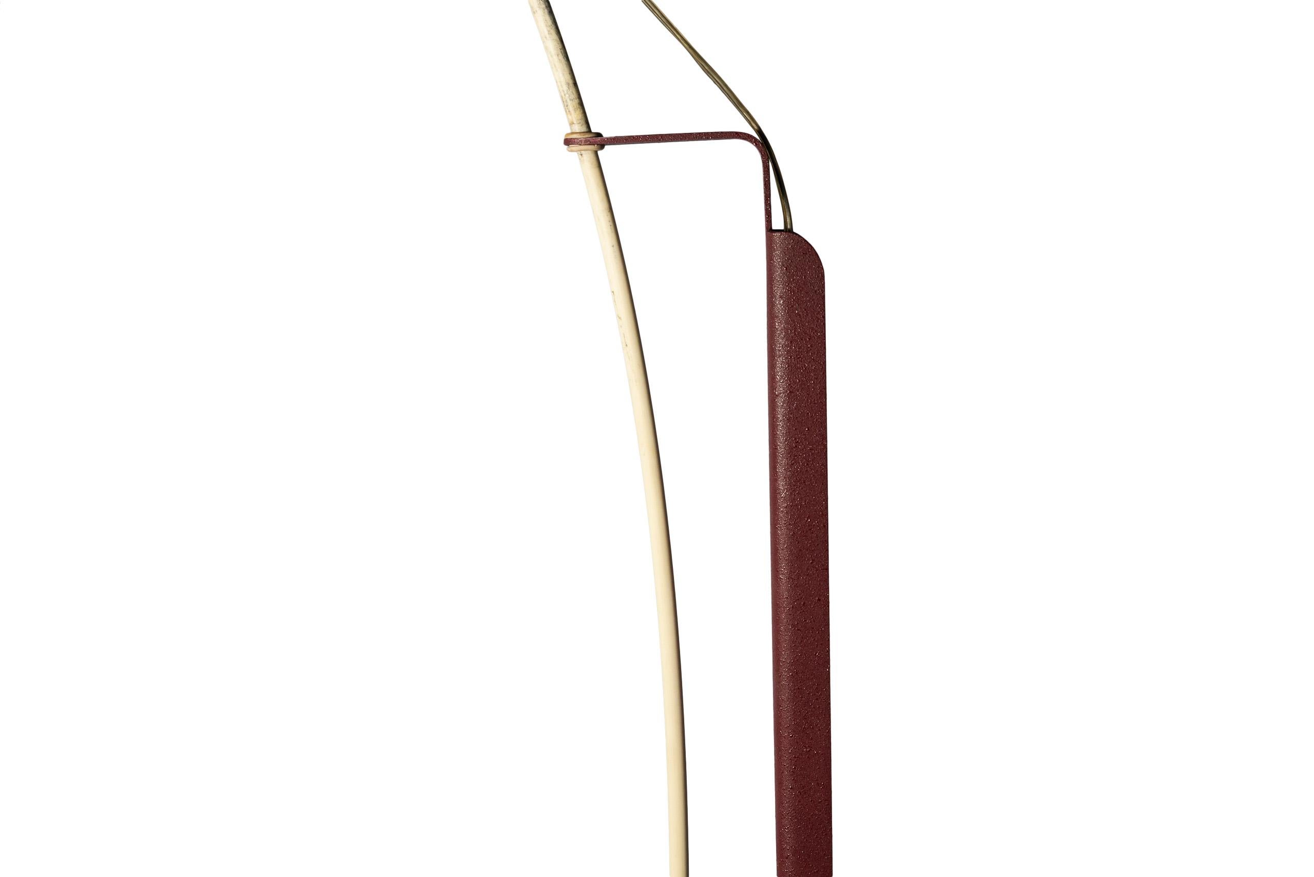 Valmassoi & Conti,
rare adjustable floor lamp,
bamboo and iron,
Luci,
circa 1970, Italy.
Measures: Max. Height 200 cm, width 170 cm, depth 40 cm.