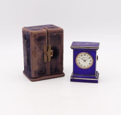 Valme 1920 Miniature Travel Clock With Guilloché Enamel In Sterling With Box