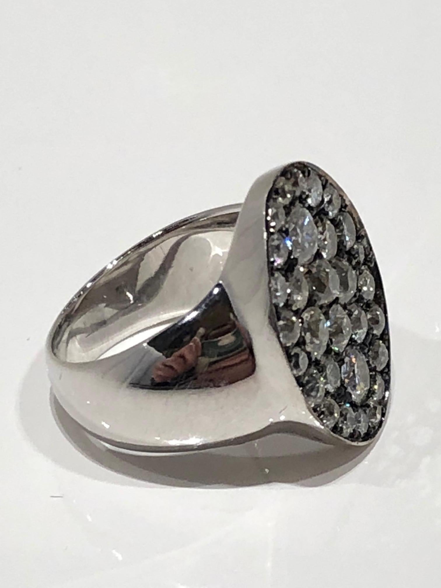 Unisex 18k white gold sheild shaped 2.61 ct diamond pave face set with old cut diamonds . 
Designed by Martyn Lawrence Bullard. 
Can be made in rose or yellow gold, any size, lead time 4 weeks
