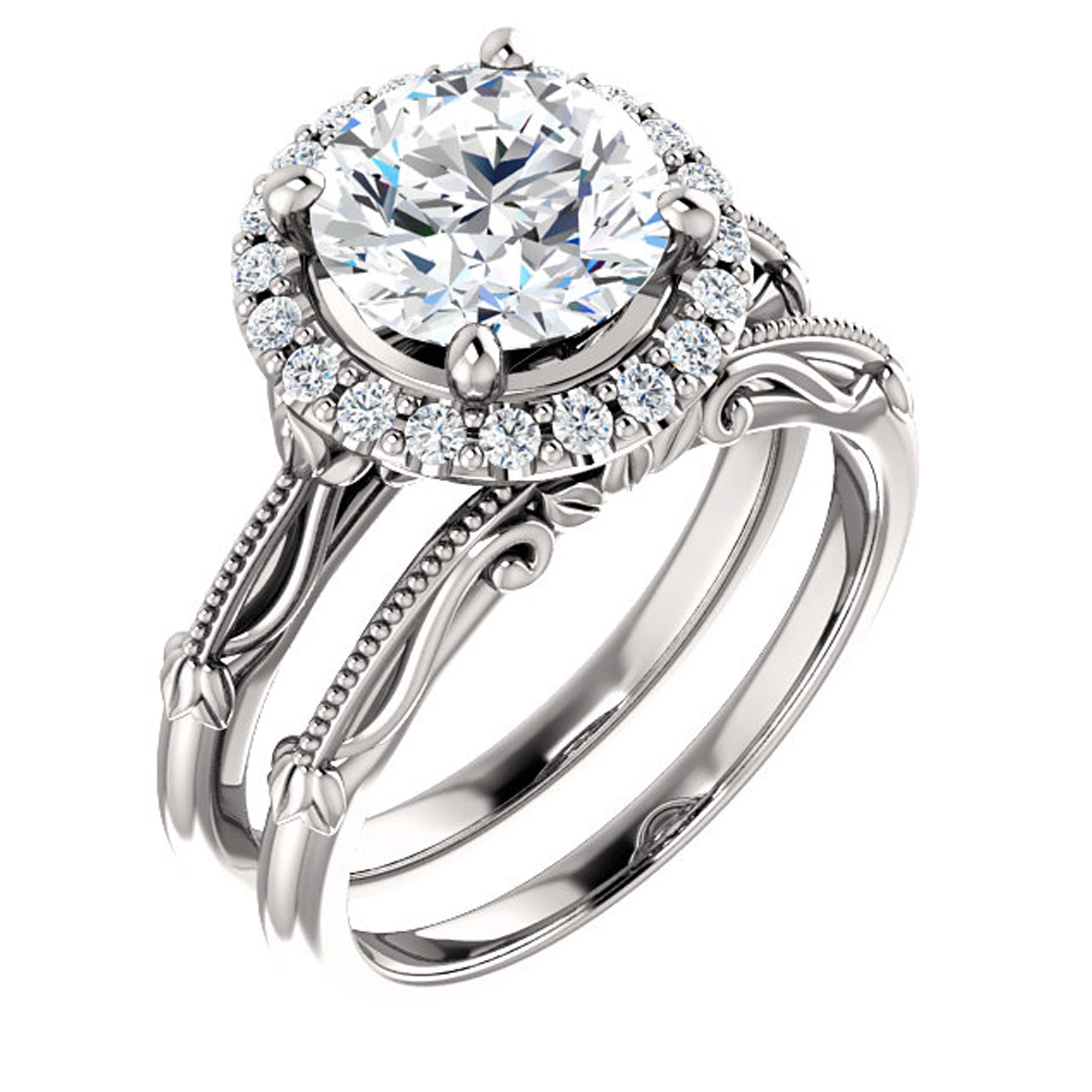 Art Deco Adorable Filigree Halo Style Diamond Accented GIA Certified Engagement Ring For Sale