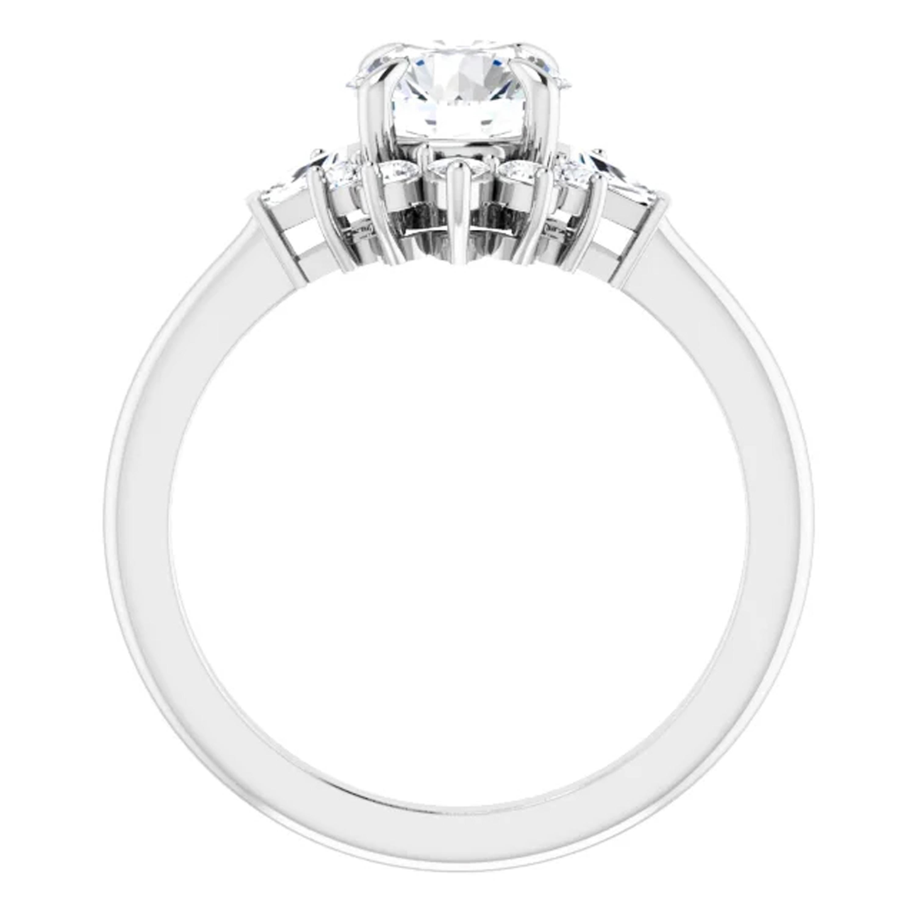 Round Cut Halo Three-Stone GIA Certified Diamond Engagement Wedding Ring 18 Karat Gold For Sale