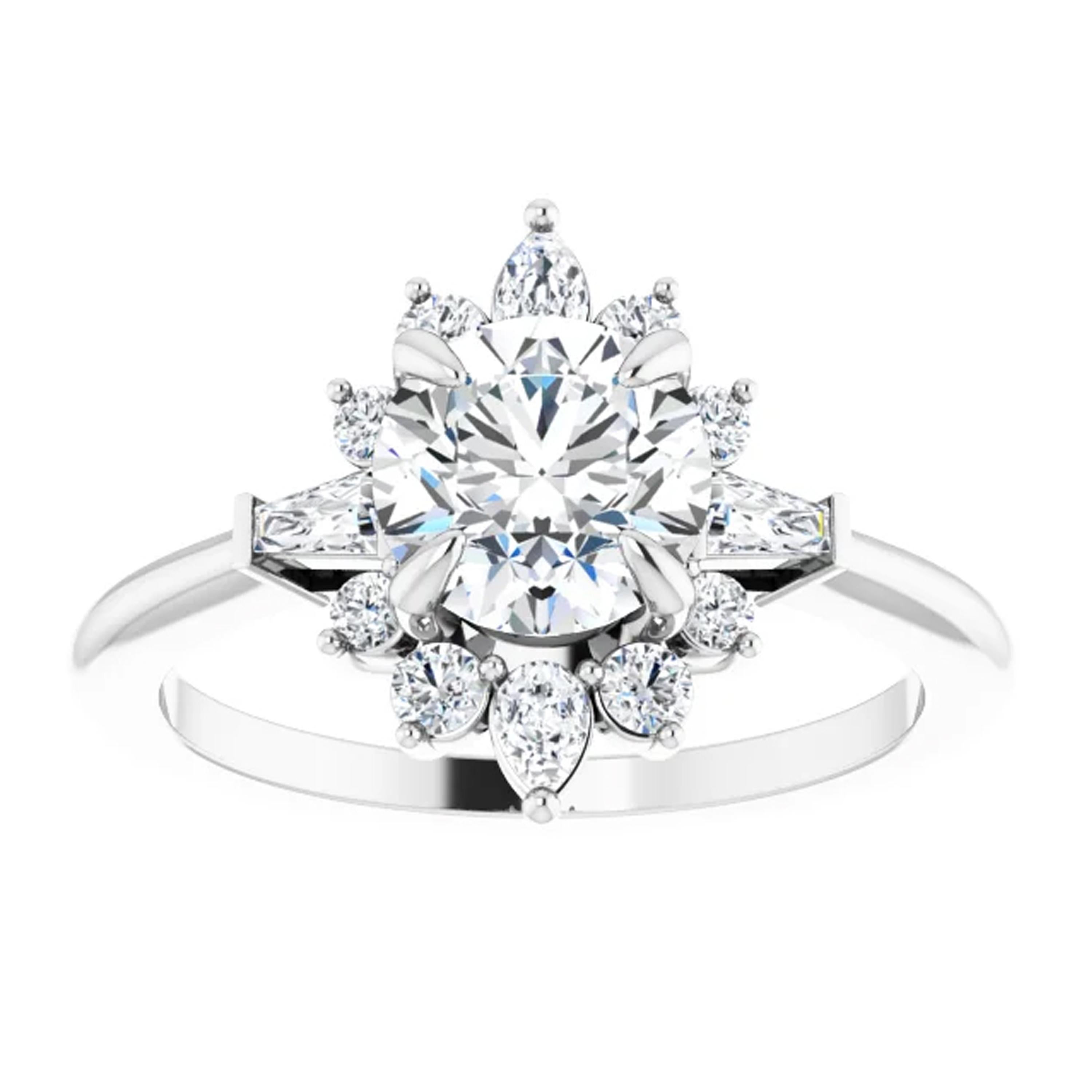 Women's Halo Three-Stone GIA Certified Diamond Engagement Wedding Ring 18 Karat Gold For Sale
