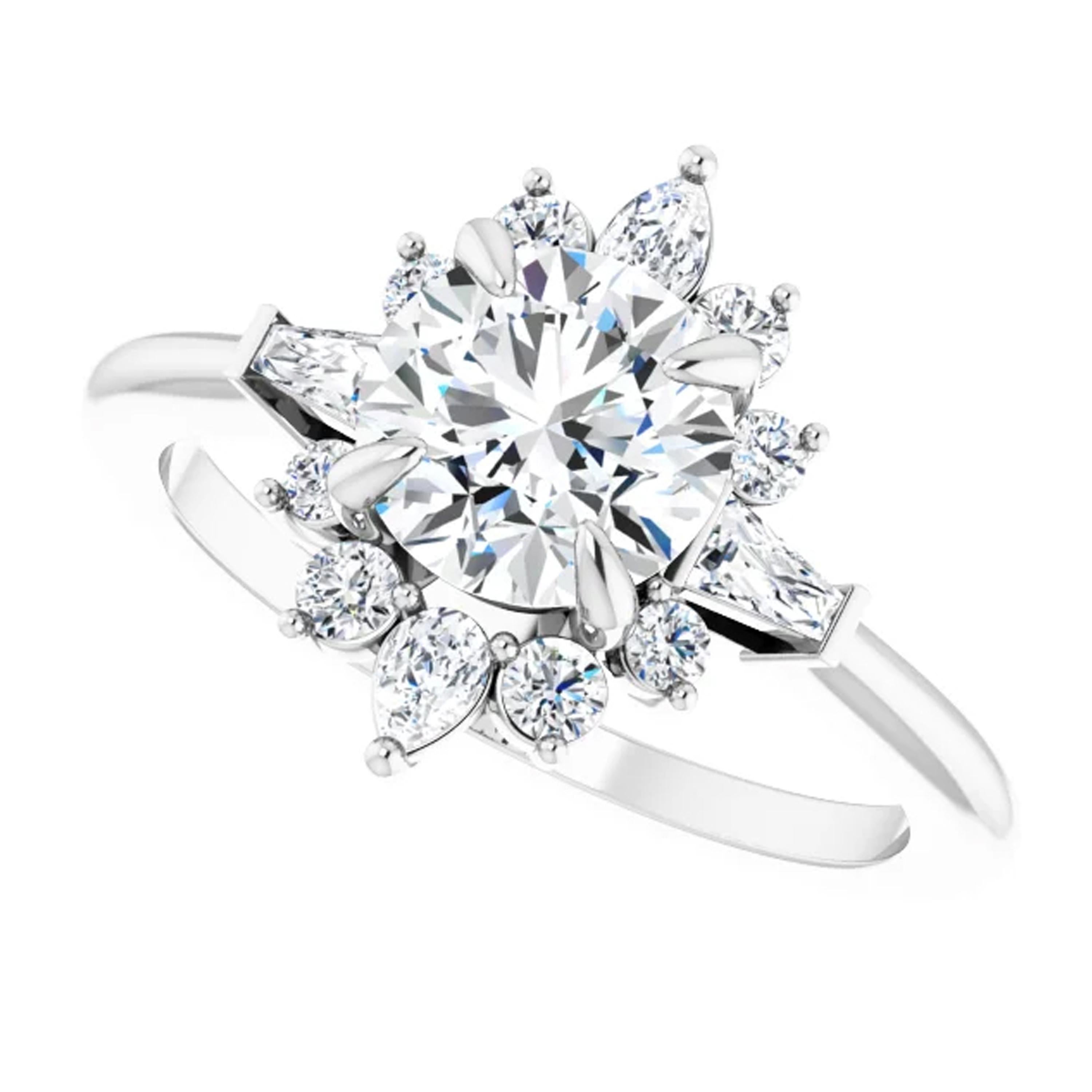 Halo Three-Stone GIA Certified Diamond Engagement Wedding Ring 18 Karat Gold For Sale 1