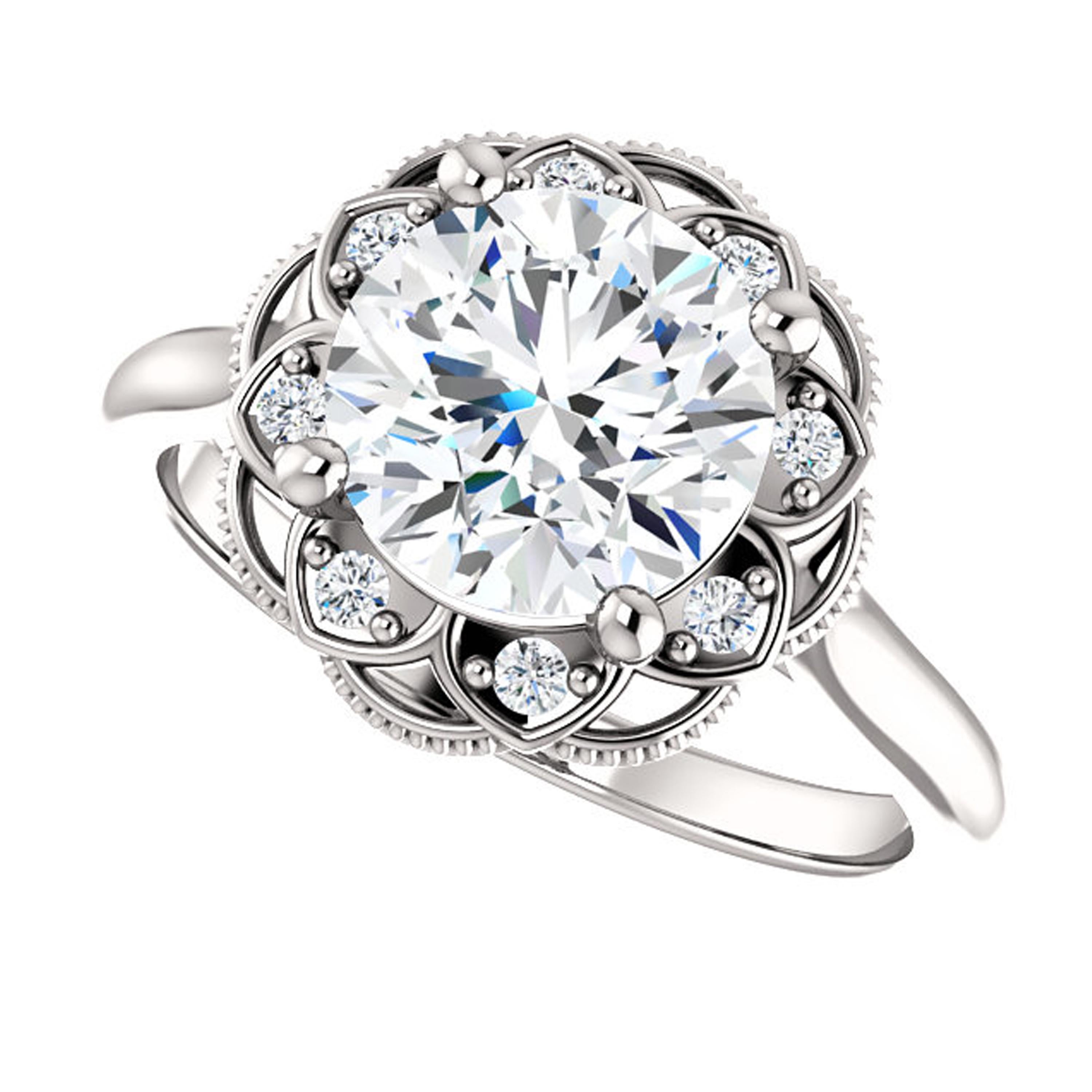 Women's Halo GIA Certified Round Brilliant Diamond Engagement Ring 14 Karat White Gold For Sale