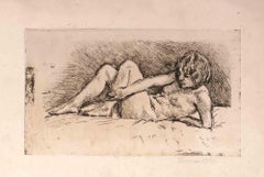 Reclined Nude - Etching by Valér Ferenczy  - 1930s